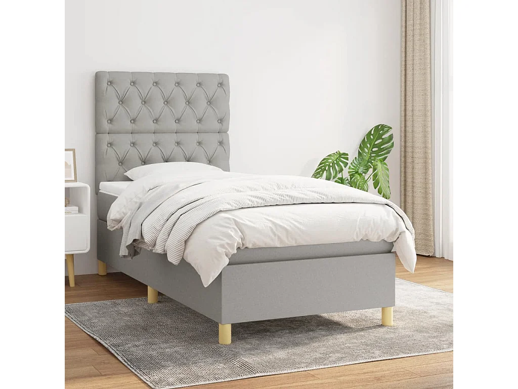 Cama continental com molas+ colchão 80x200 cm tecido cinza-claro PT312747