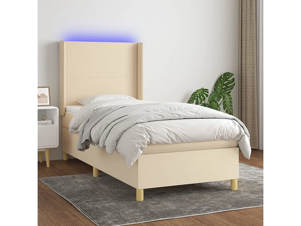 Cama continental c/ colchão e LED 90x200 cm tecido cor creme PT190336