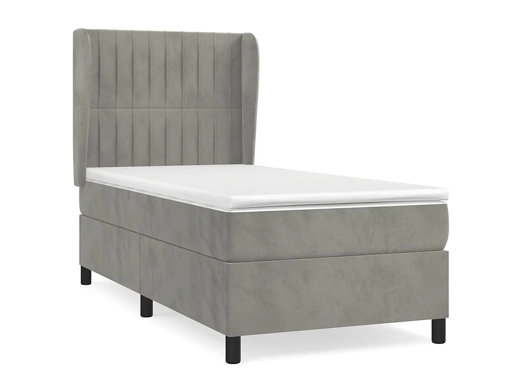 Cama continental com molas+ colchão 80x200 cm veludo cinza-claro PT245114