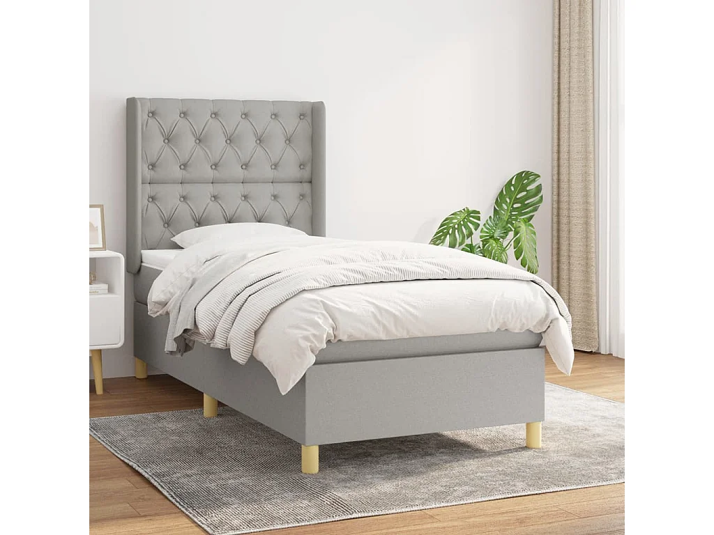 Cama continental com molas+ colchão 80x200 cm tecido cinza-claro PT349679