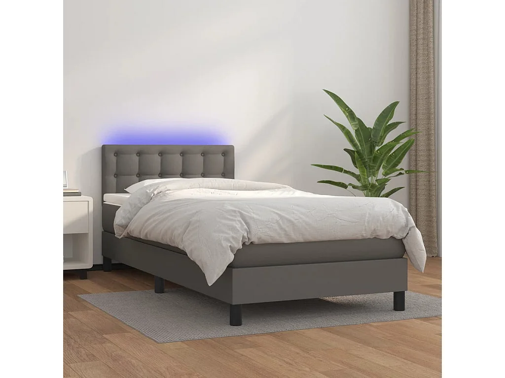 LED-Boxspringbett mit Matratze,Bett für Schlafzimmer Grau 90x200 cm Kunstleder -CFW42947