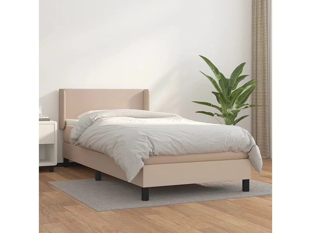 Conjunto Boxspring - 100x200 cm + Somieres + colchón cuero sintético capuchino ES41807