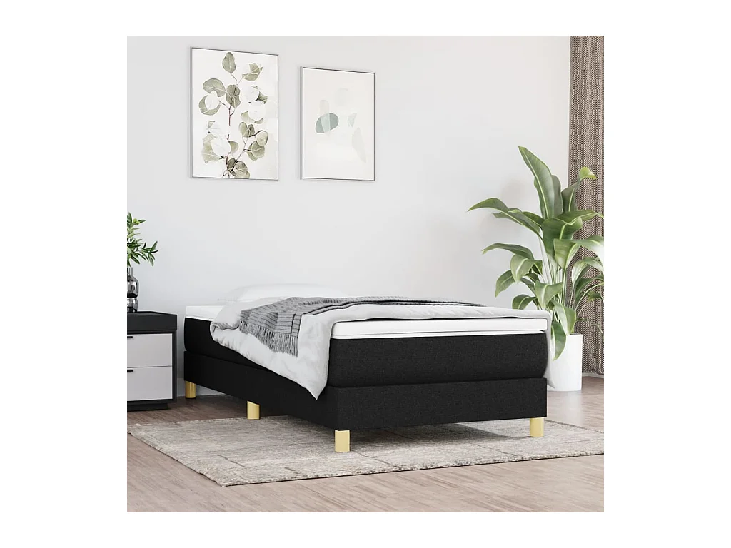 Ensemble complet boxspring - 90x190 cm + sommier tapissier + matelas Noir Tissu SRGW16450