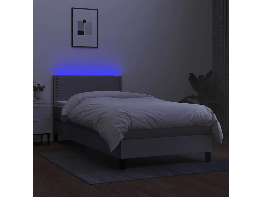 Cama continental c/ colchão e LED 90x190 cm tecido cinza-claro PT783303
