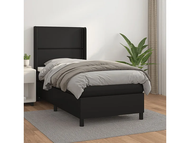 Conjunto Boxspring - 90x190 cm + Somieres + colchón cuero sintético negro ES39881