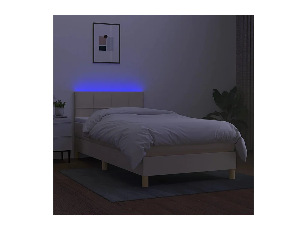 Ensemble complet boxspring - 100x200 cm + sommier à lattes de lit + matelas LED Crème Tissu SRGW82046