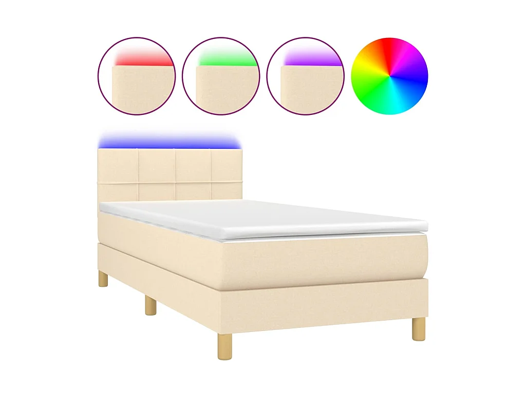 Conjunto Boxspring - 100x200 cm + Somieres + colchón + LED tela crema ES44654