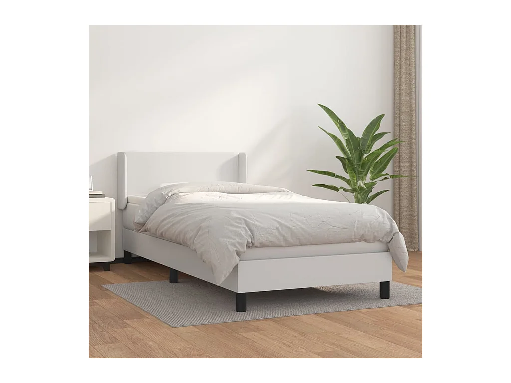 Ensemble complet boxspring - 90x200 cm + sommier tapissier + matelas Blanc Similicuir SRGW58309