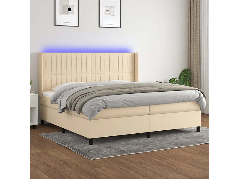 LED-Boxspringbett mit Matratze,Bett für Schlafzimmer Creme 200x200 cm Stoff -CFW61091