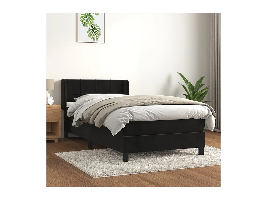 Ensemble complet boxspring - 90x190 cm + sommier tapissier + matelas Noir Velours SRGW57016
