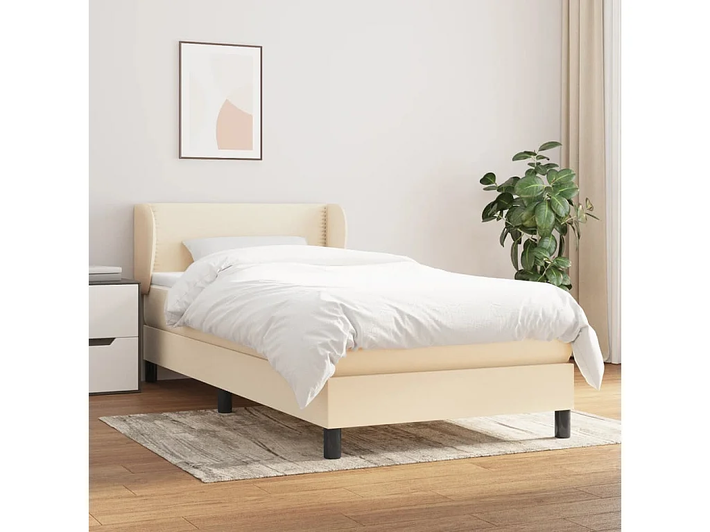 Cama continental com molas+ colchão 100x200 cm tecido cor creme PT664763