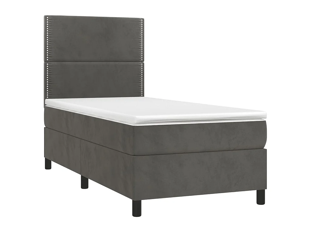 Conjunto Boxspring - 90x190 cm + Somieres + colchón + LED terciopelo gris oscuro ES42353