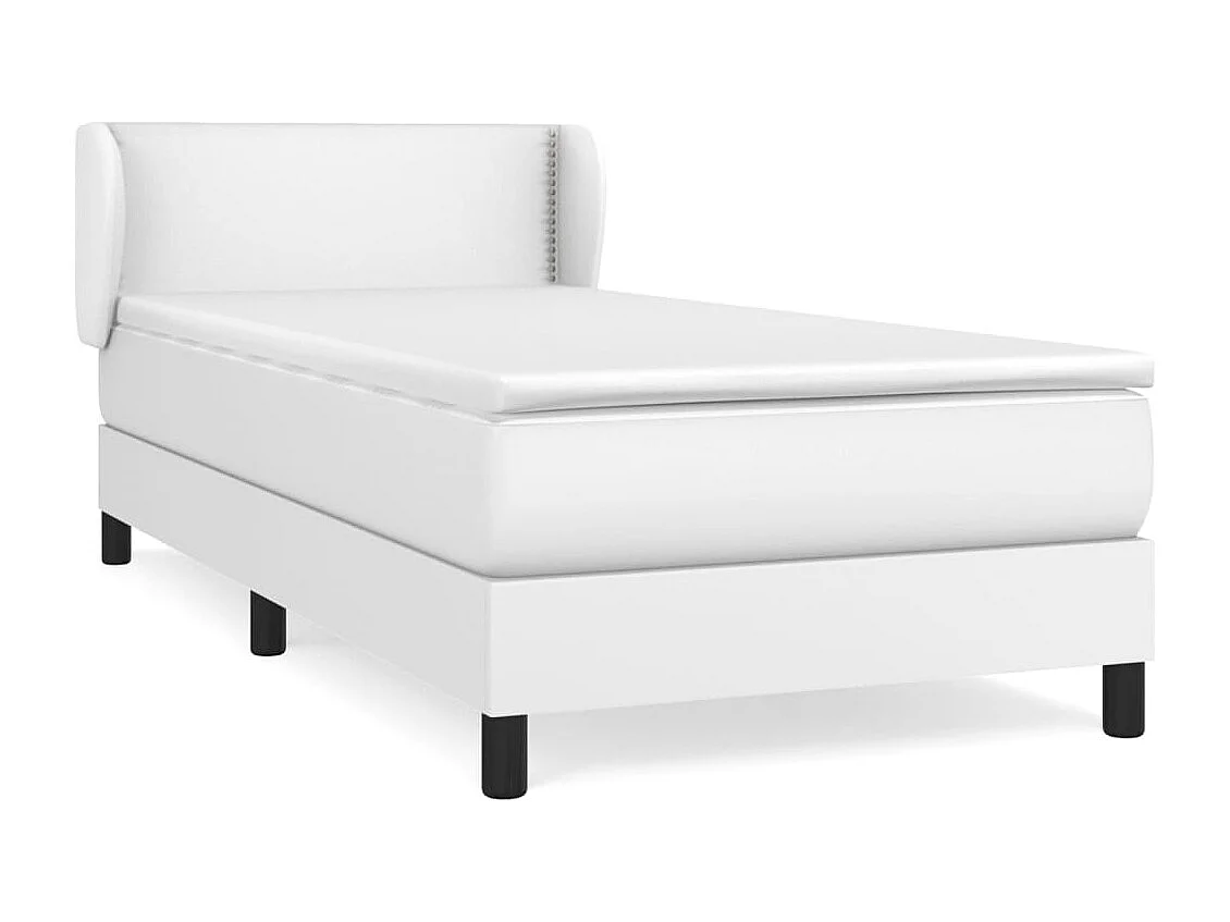 Cama continental com molas+ colchão 100x200 cm couro artificial branco PT367727