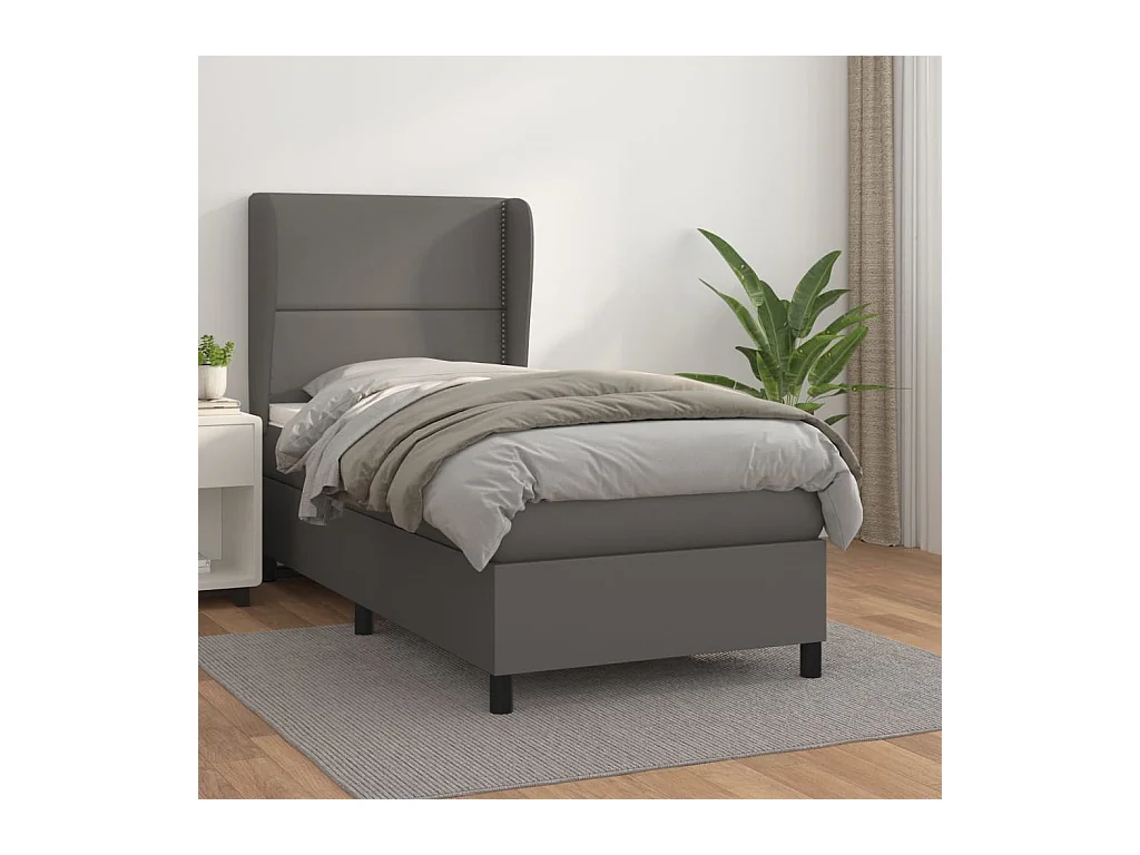 Cama continental com molas+ colchão 90x190 cm couro artificial cinzento PT562849