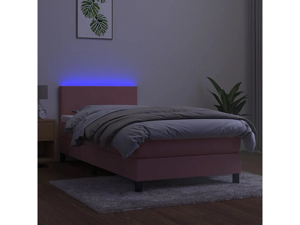 Cama continental c/ colchão/LED 90x200 cm veludo rosa PT125095