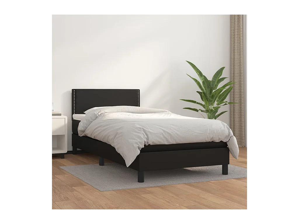 Ensemble complet boxspring - 80x200 cm + sommier tapissier + matelas Noir Similicuir SRGW72559