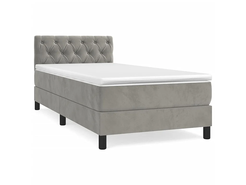 Cama continental com molas+ colchão 80x200 cm veludo cinza-claro PT499417