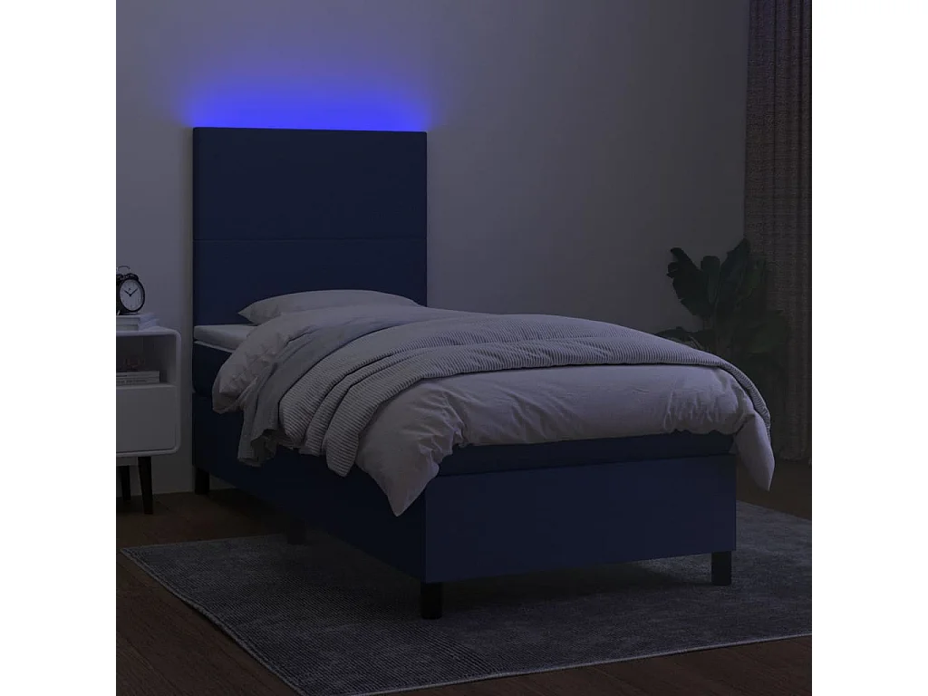 LED-Boxspringbett mit Matratze,Bett für Schlafzimmer Blau 100x200 cm Stoff -CFW17494