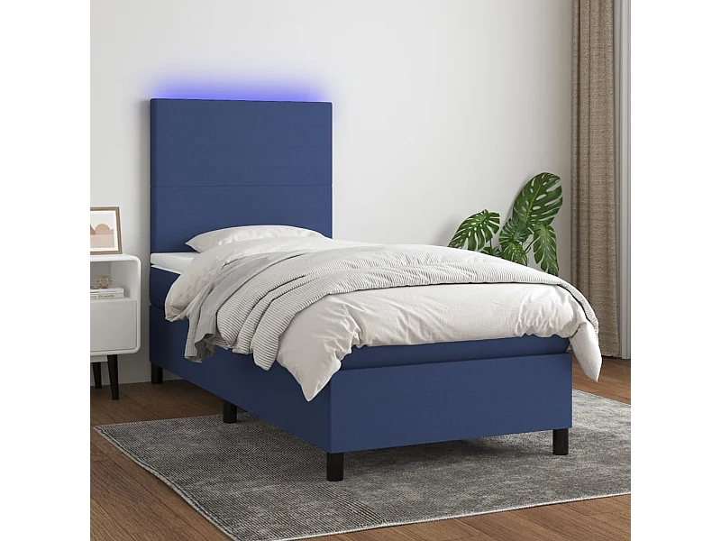 LED-Boxspringbett mit Matratze,Bett für Schlafzimmer Blau 100x200 cm Stoff -CFW17494