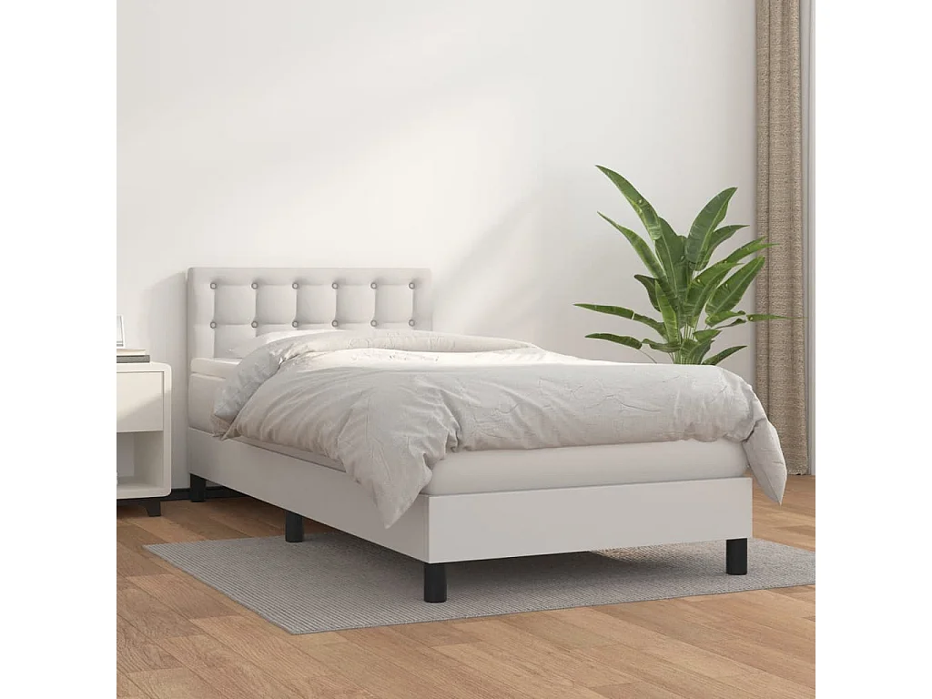 Ensemble complet boxspring - 90x190 cm + sommier tapissier + matelas Blanc Similicuir SRGW36967