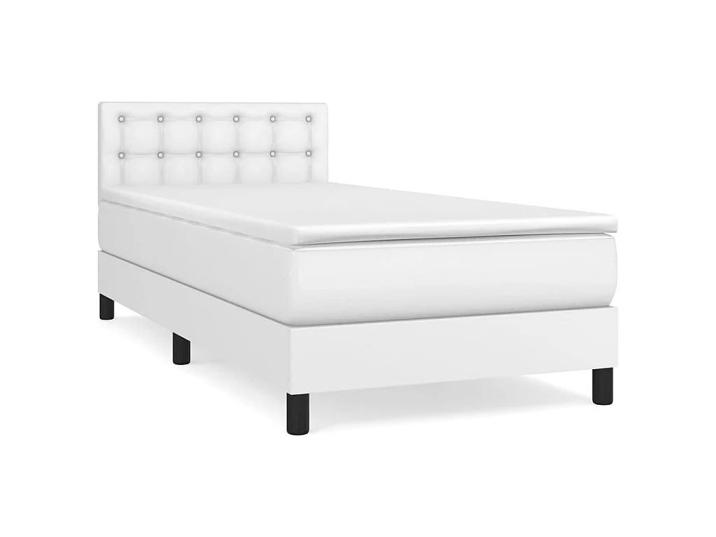 Cama continental com molas+ colchão 90x190 cm couro artificial branco PT877975