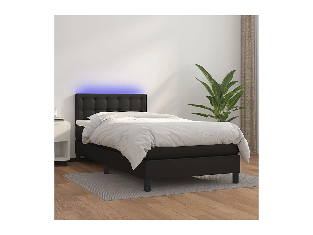 Ensemble complet boxspring - 80x200 cm + sommier à lattes de lit + matelas + LED Noir SRGW72856