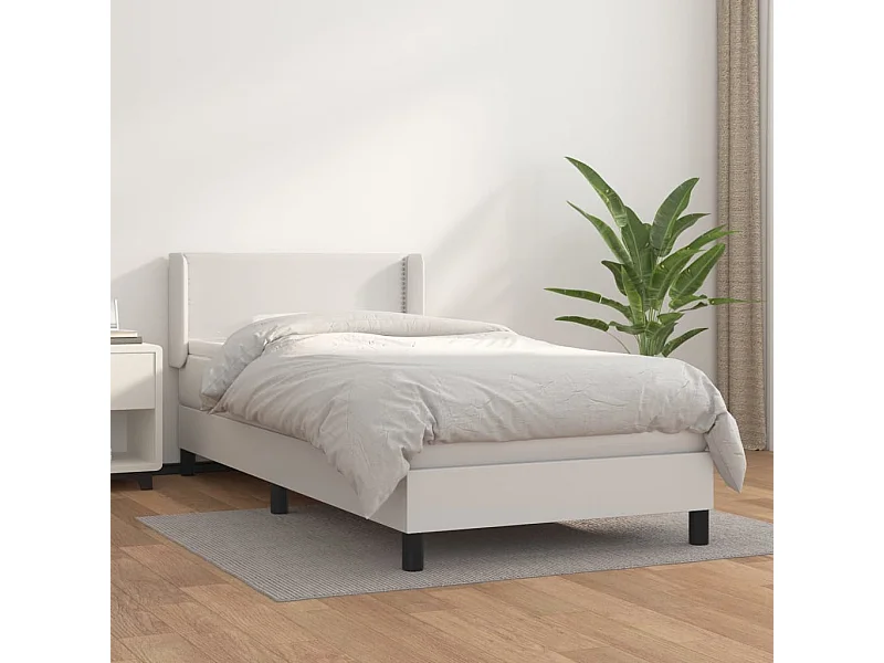 Cama continental com molas+ colchão 80x200 cm couro artificial branco PT422030