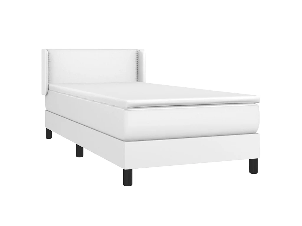 Cama continental com molas+ colchão 80x200 cm couro artificial branco PT422030