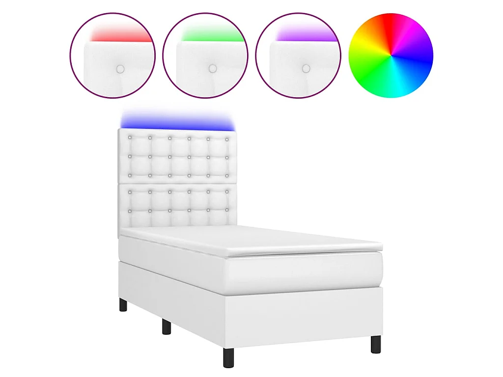 LED-Boxspringbett mit Matratze,Bett für Schlafzimmer Weiß 80x200 cm Kunstleder -CFW43083