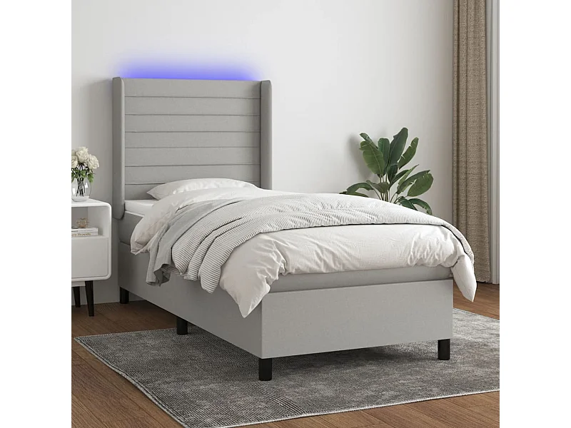 Cama continental c/ colchão e LED 90x190 cm tecido cinza-claro PT284416