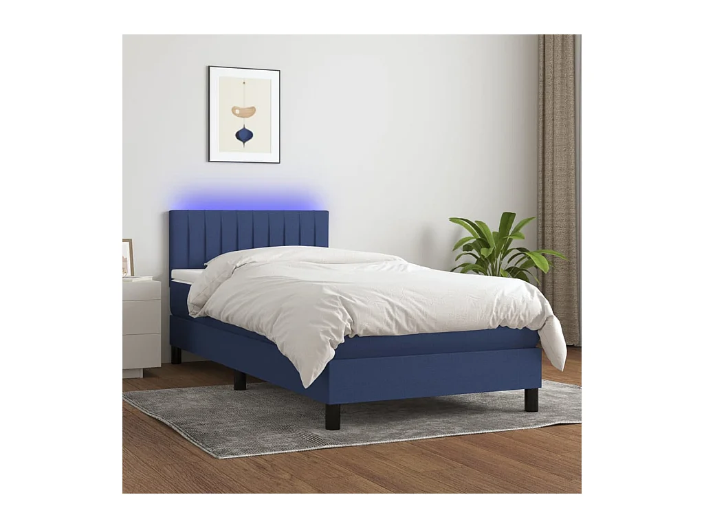 Ensemble complet boxspring - 80x200 cm + sommier à lattes de lit + matelas + LED Bleu Tissu SRGW76671