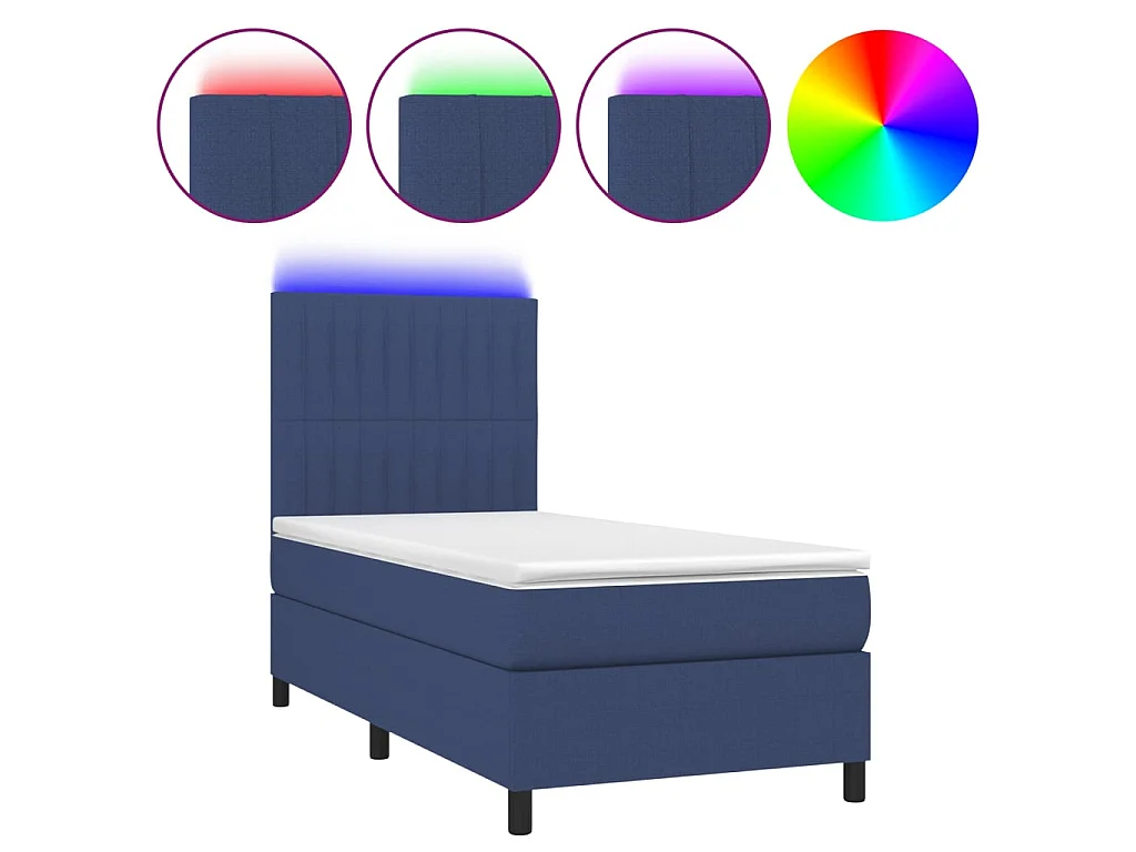 Cama continental c/ colchão e LED 90x200 cm tecido azul PT821708