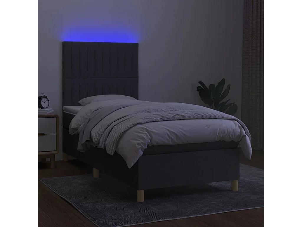 Cama continental c/ colchão e LED 90x190 cm tecido cinza-escuro PT311016