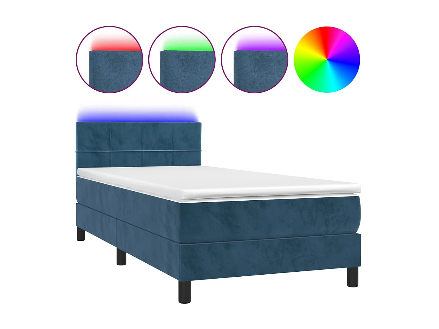 LED-Boxspringbett mit Matratze,Bett für Schlafzimmer Dunkelblau 90x200 cm Samt -CFW19683