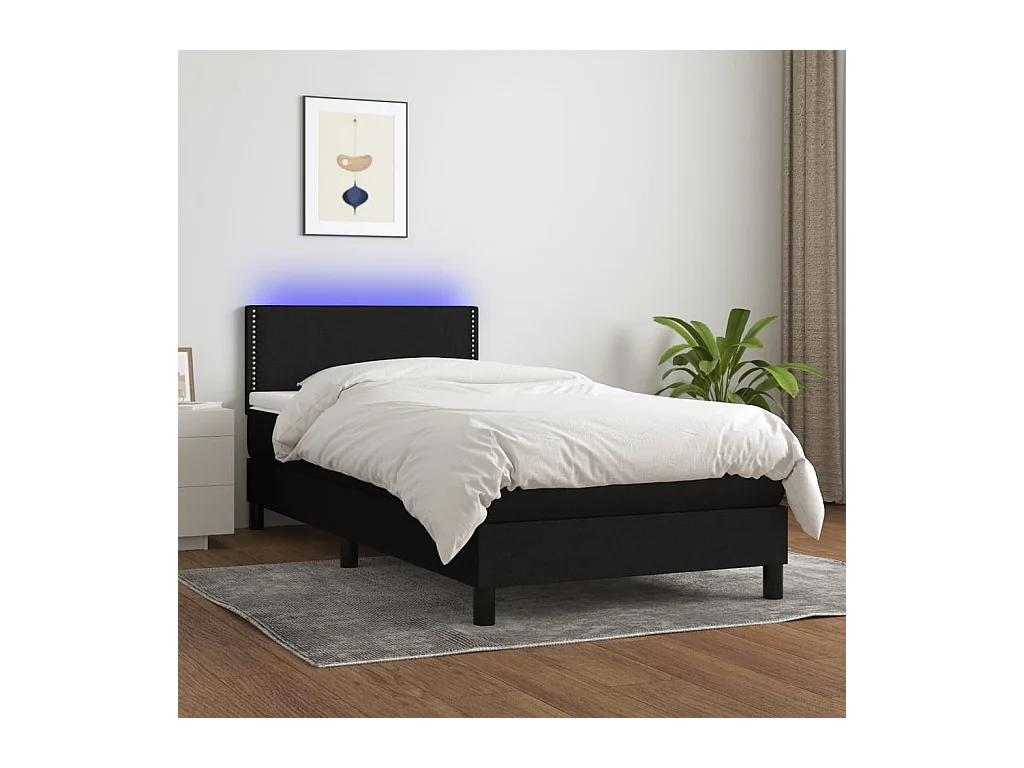 Ensemble complet boxspring - 90x190 cm + sommier à lattes de lit + matelas + LED Noir Tissu SRGW61986
