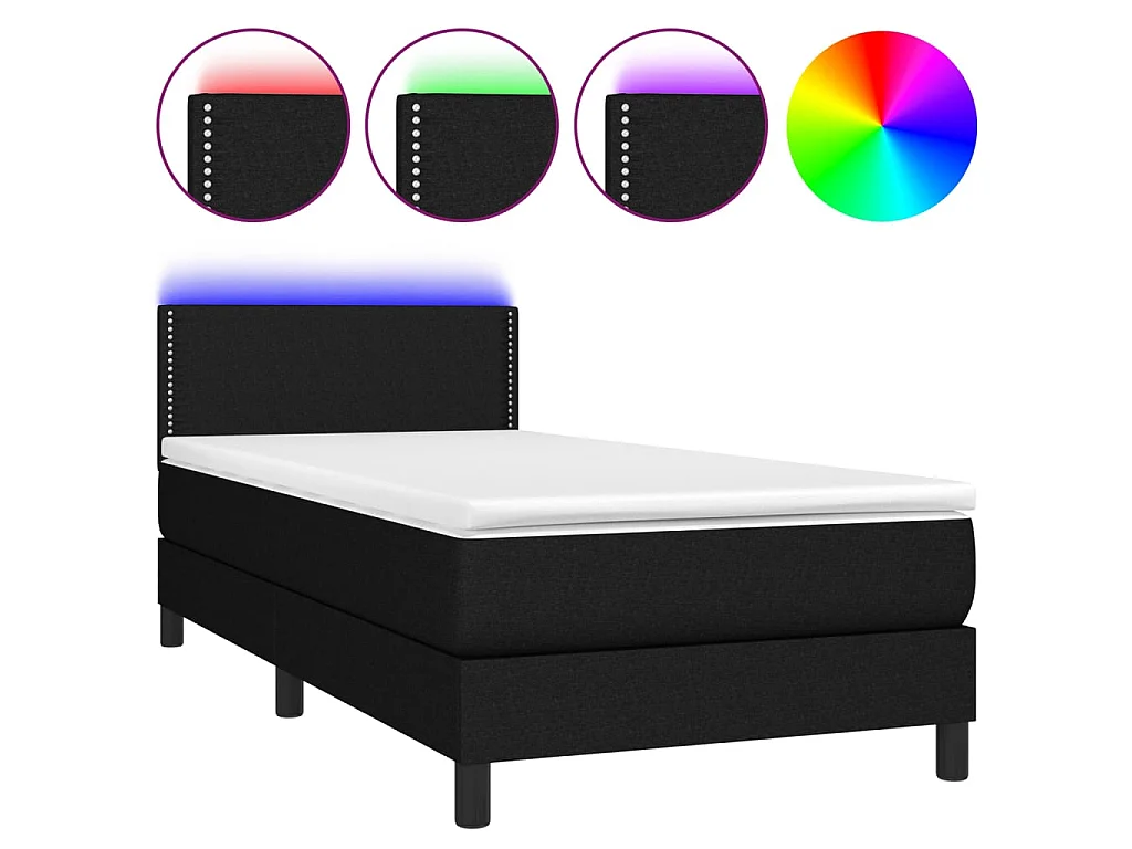 Ensemble complet boxspring - 90x190 cm + sommier à lattes de lit + matelas + LED Noir Tissu SRGW61986