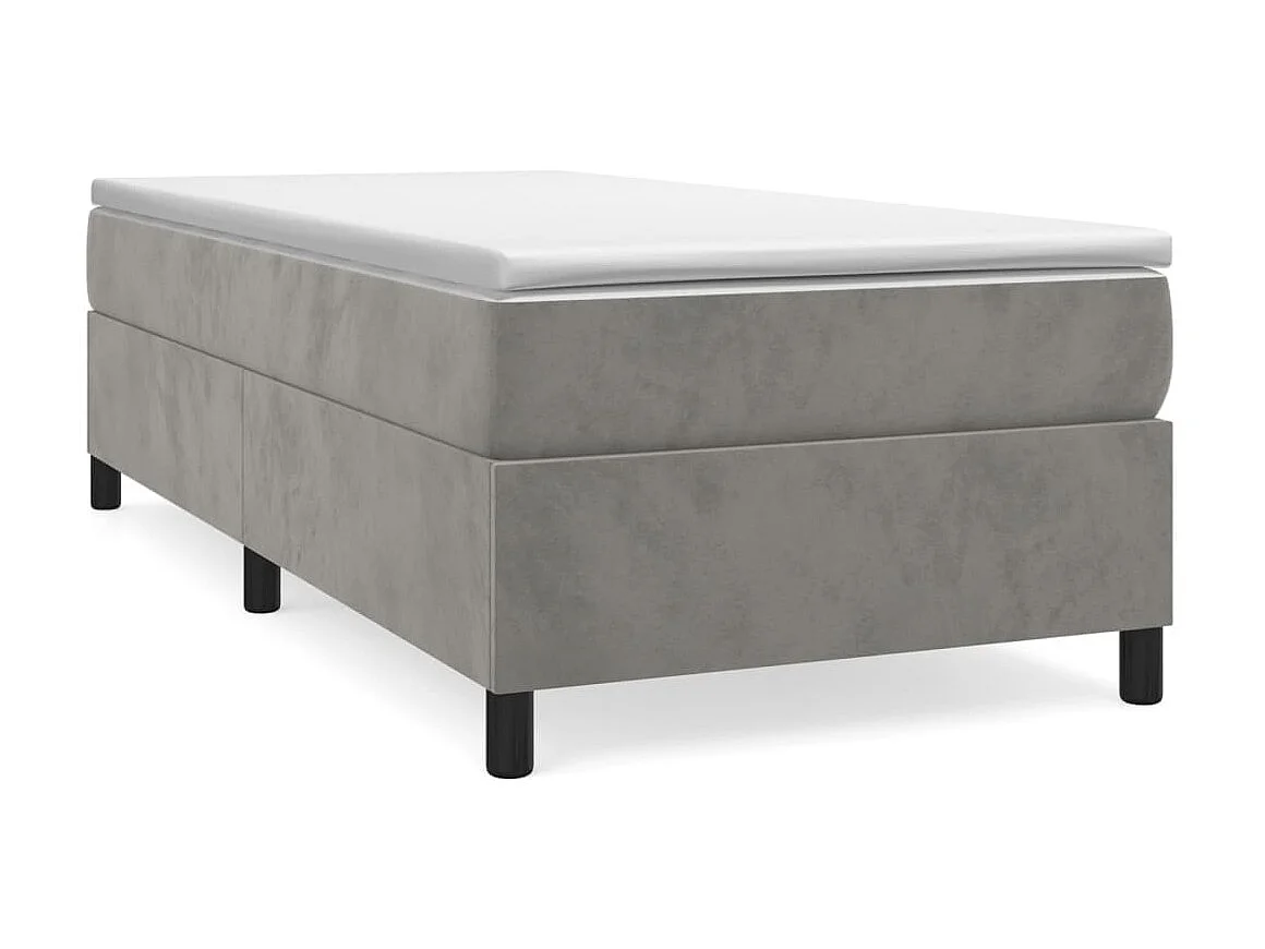 Cama continental com molas+ colchão 90x190 cm veludo cinza-claro PT950524