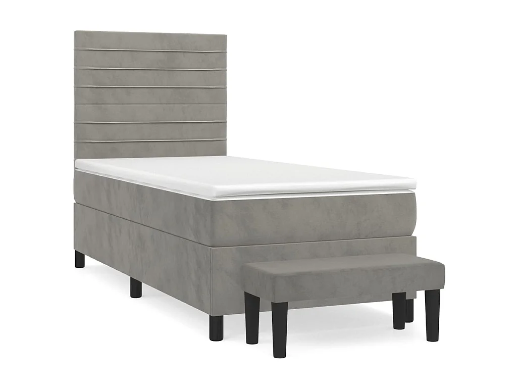 Cama continental com molas+ colchão 90x190 cm veludo cinza-claro PT910871