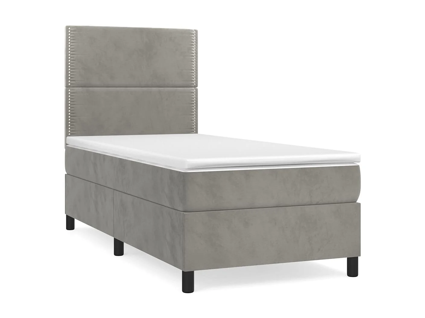 Cama continental com molas+ colchão 90x200 cm veludo cinza-claro PT188155