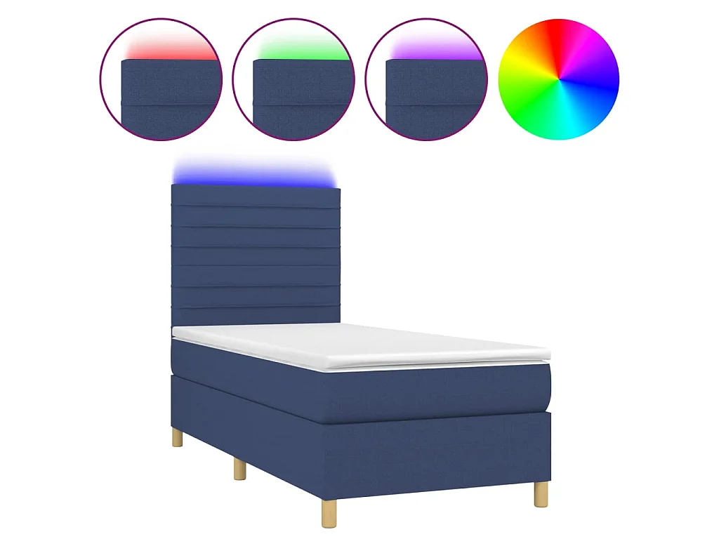 Conjunto Boxspring - 80x200 cm + Somieres + colchón + luces LED tela azul ES43111