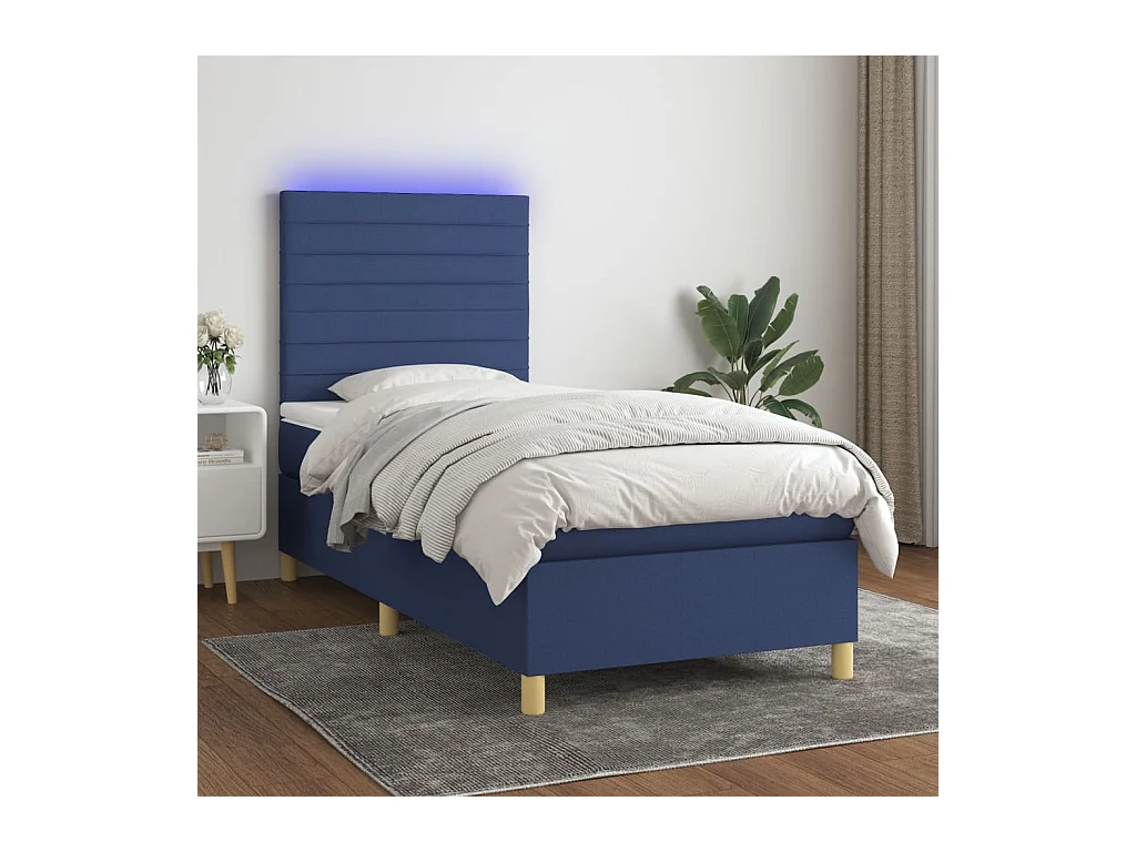Cama continental c/ colchão e LED 80x200 cm tecido azul PT320592