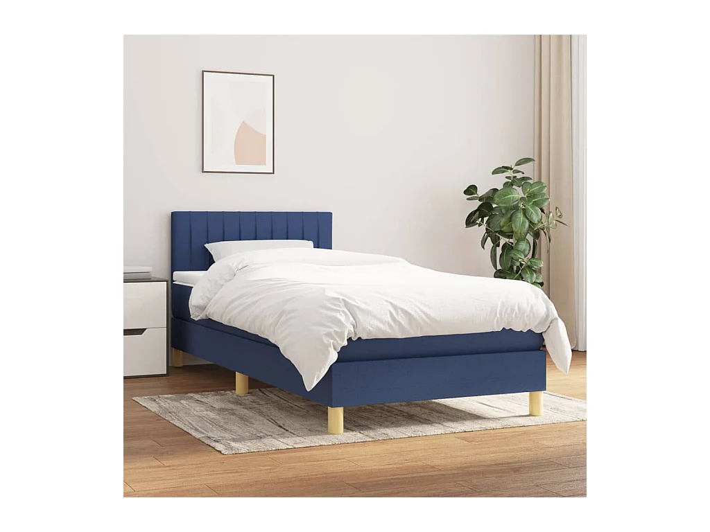 Ensemble complet boxspring - 80x200 cm + sommier tapissier + matelas Bleu Tissu SRGW41228