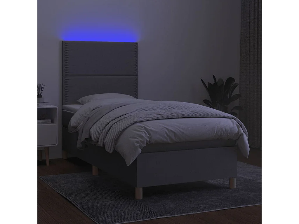Cama continental c/ colchão e LED 100x200 cm tecido cinza-claro PT414844