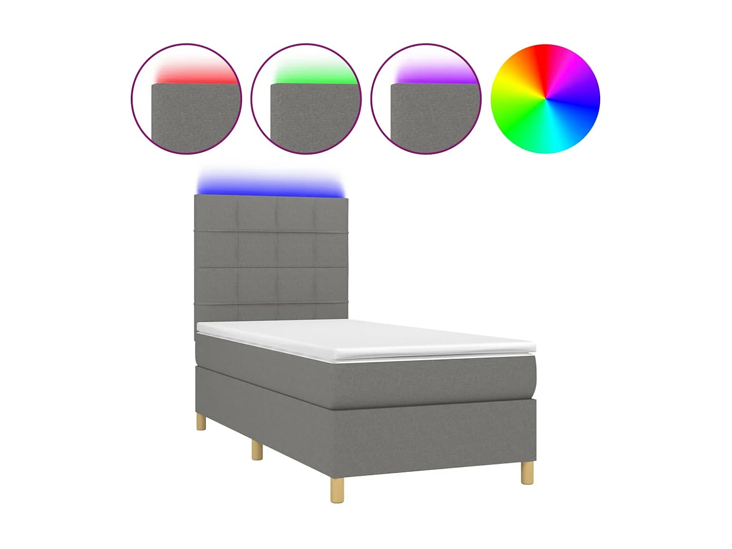 Conjunto Boxspring - 90x190 cm + Somieres + colchón + luces LED tela gris oscuro ES43408