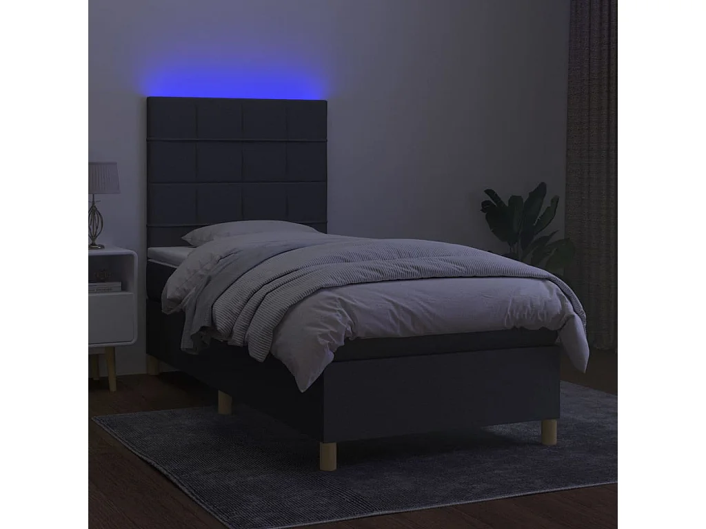 Conjunto Boxspring - 90x190 cm + Somieres + colchón + luces LED tela gris oscuro ES43408