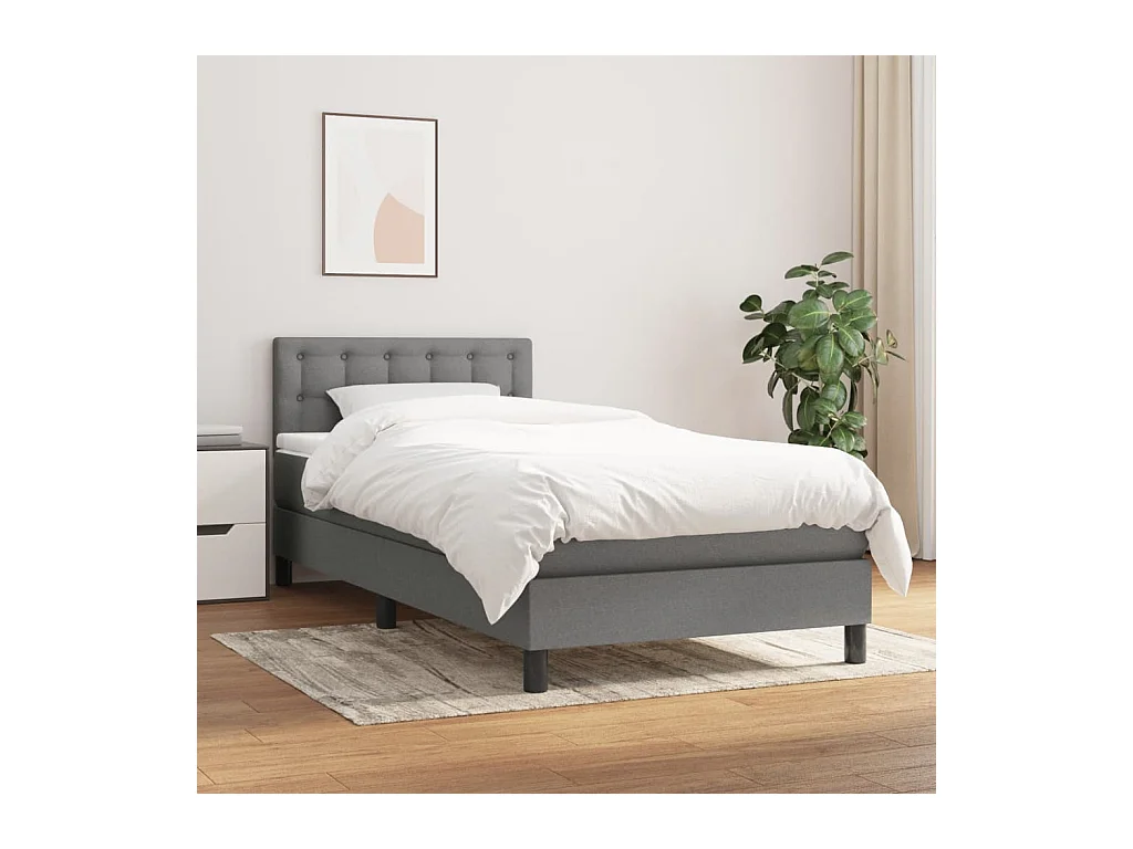Ensemble complet boxspring - 90x190 cm + sommier tapissier + matelas Gris foncé Tissu SRGW53836