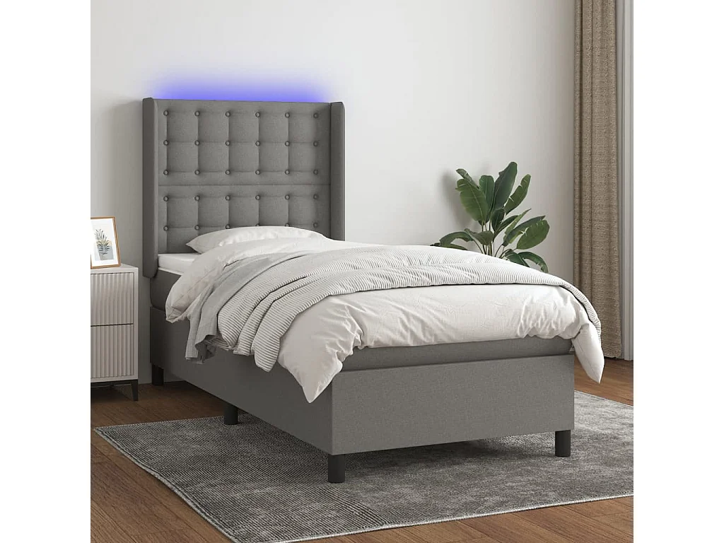LED-Boxspringbett mit Matratze,Bett für Schlafzimmer Dunkelgrau 80x200 cm Stoff -CFW74220