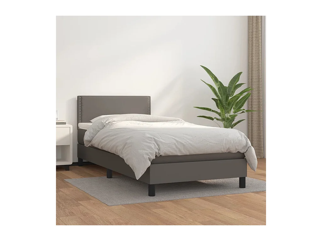 Ensemble complet boxspring - 90x200 cm + sommier tapissier + matelas Gris Similicuir SRGW18212