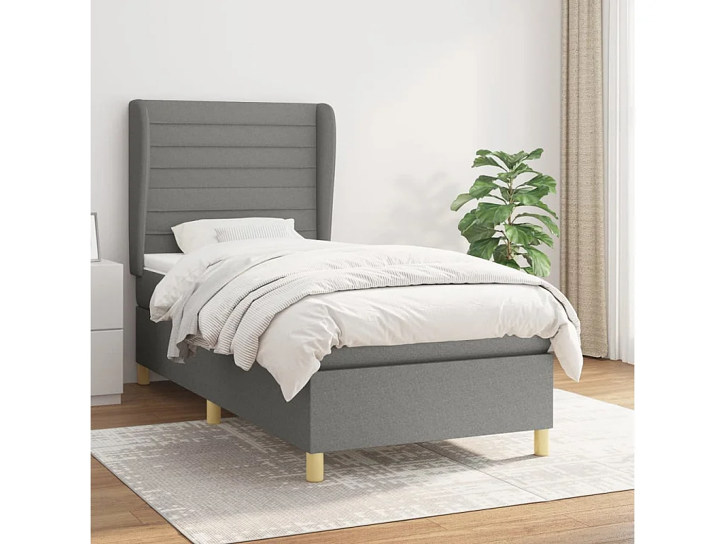 Cama continental com molas+ colchão 90x190 cm tecido cinza-escuro PT369608