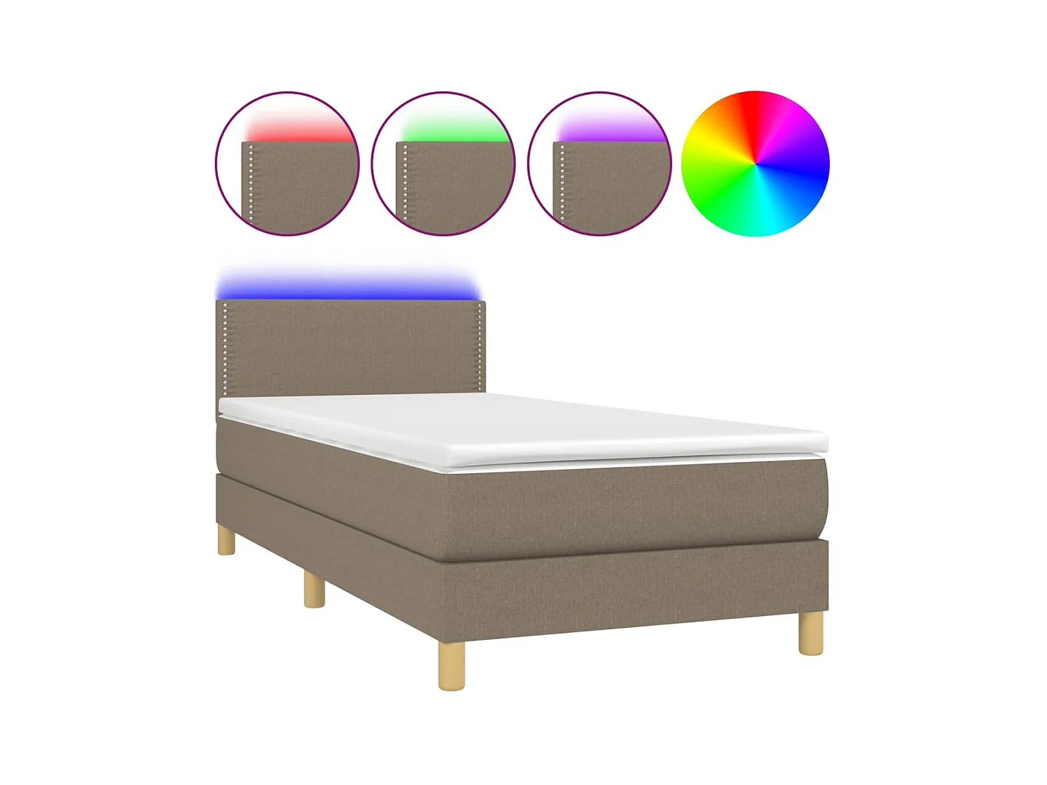 Conjunto Boxspring - 90x200 cm + Somieres + colchón LED tela gris taupe ES44640